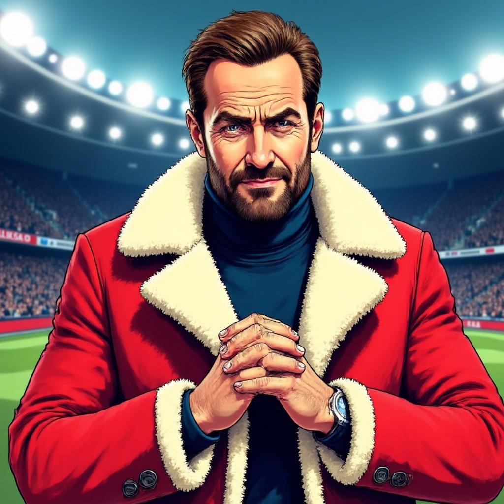 The Gaffer, hands together, certain of his call